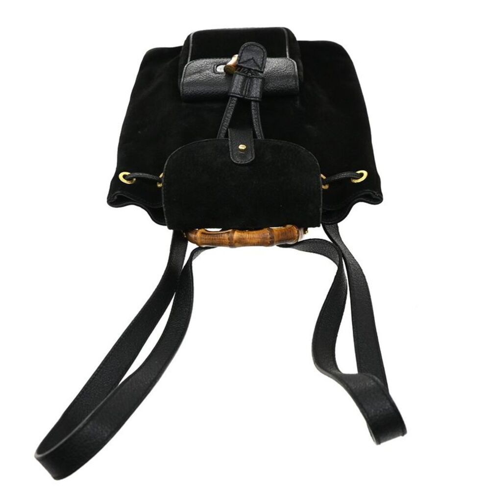 Gucci Vintage Bamboo Backpack Suede Black Suede Backpack Bag - Picture 8 of 16